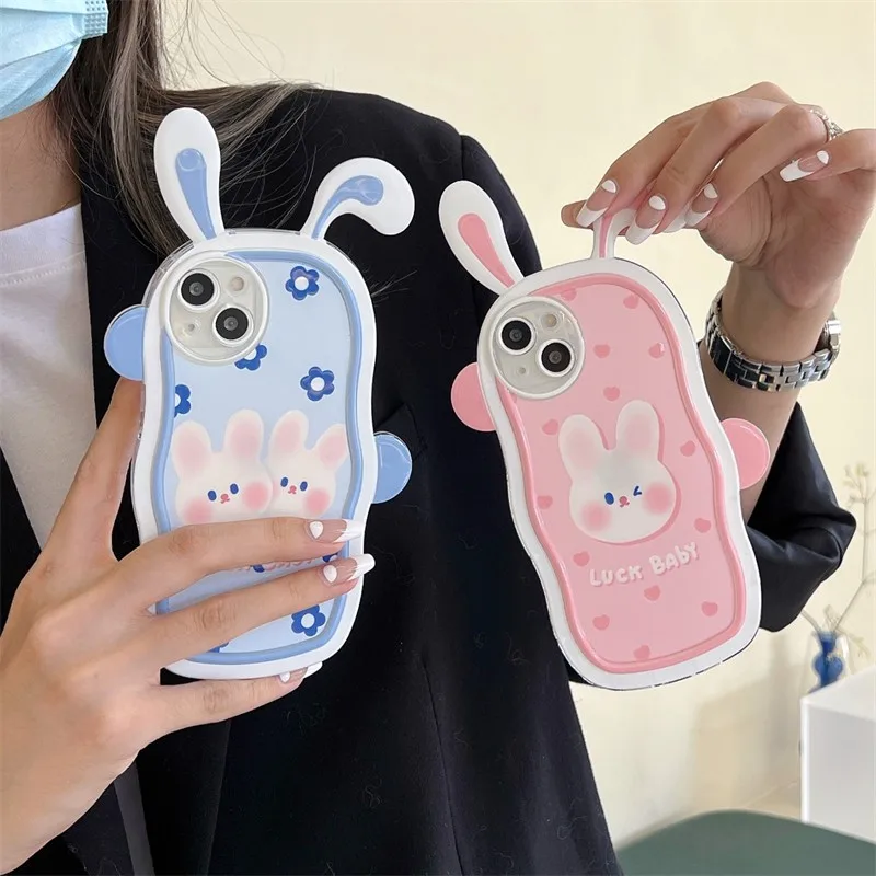 

Originality Stereoscopic Rabbit Ears Cute Cartoon Rabbit Phone Cover Case For Iphone 14 13 12 11 Pro Xs Max X Xr Coque Fundas