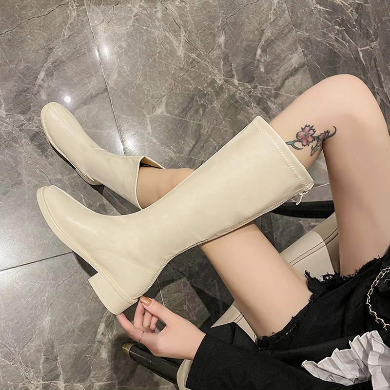 

Rider Boots Women Over-the-knee Boots Thick Heel Square-toe High Boots Autumn 2022 New Large-circle Knee-high Are Thin Plus Size
