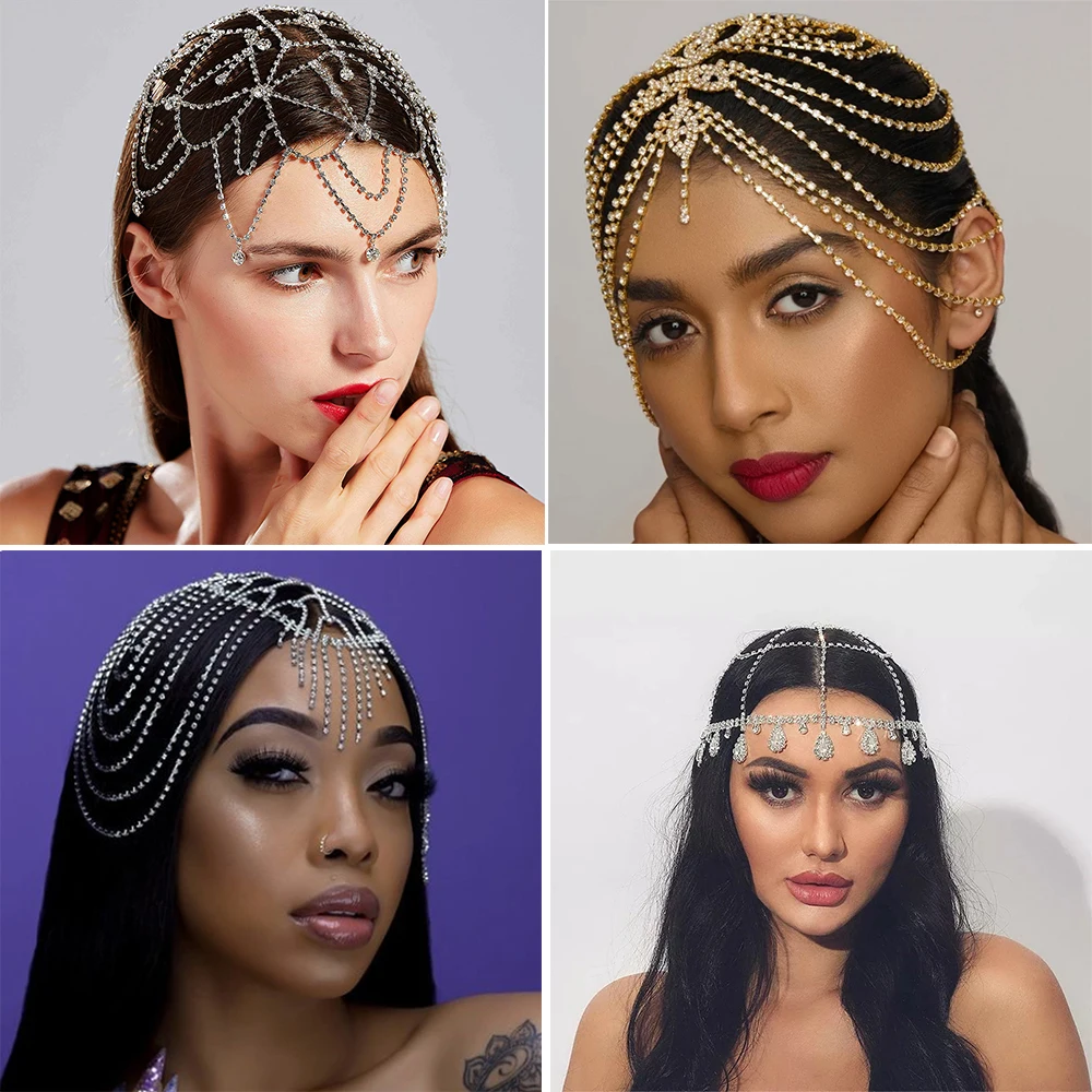 Trendy Charming Rhinestone Head Chain Forehead Headband Idian African Hair Accesories Tiara Headdress BOHO acessórios de cabelo