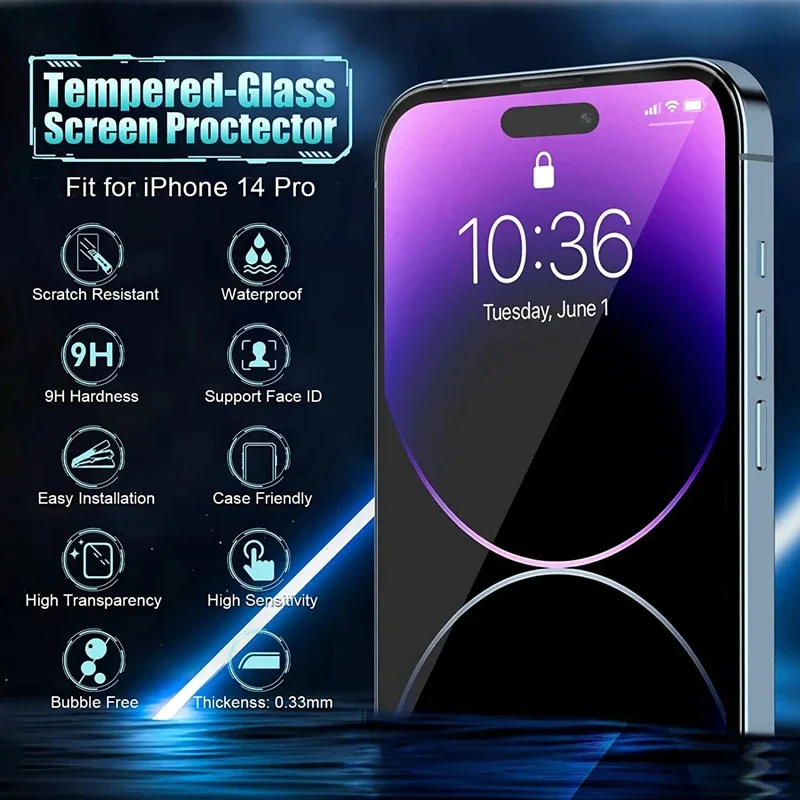 4 шт. Защитная пленка для Iphone 11 14 Pro Max 13 12 Mini 7 8 15 Plus X XR XS MAX Прозрачное закаленное