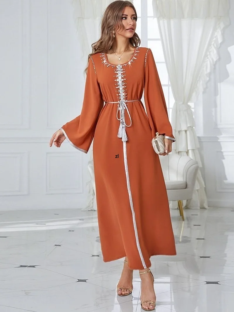 Eid Abaya Dubai Kaftan Rhinestone Caftan Marocain Muslim Arabic Dress Turkey Abayas for Women 2022 Islam Clothing Djellaba Femme