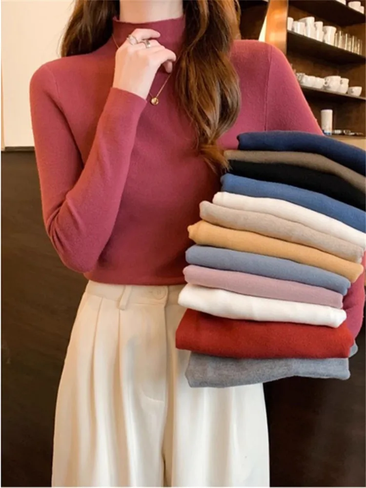 Girdear Amashi Zheng Same Sle with Mall 2024 Autumn New Women clothes Half-high Collar Wool Knitting Base Sweater Women