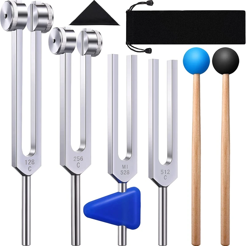 

4 Pack Tuning Fork Set(128 Hz,256 Hz,512 Hz,528 Hz)With Tuning Fork Hammer For Sound Healing Sound Vibration Tools