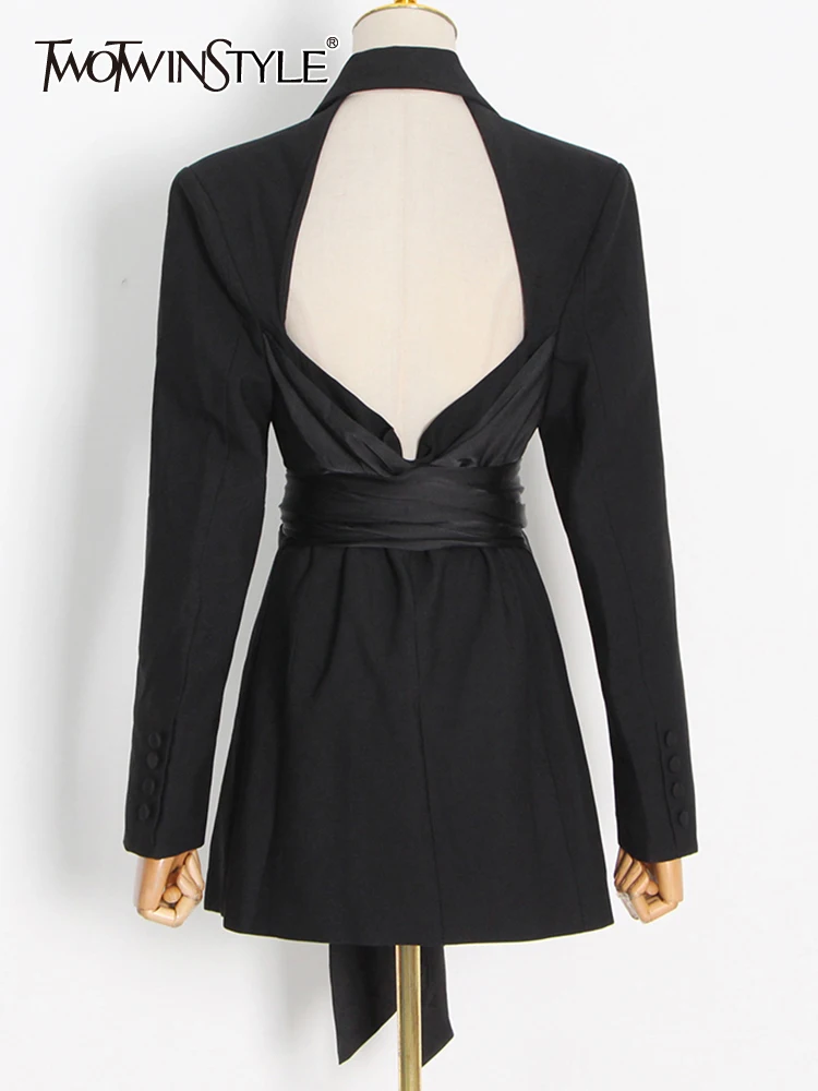 

TWOTWINSTYLE High Street Black Blazer For Women Notched Long Sleeve Single Breasted Blazers Female Fashion Spring Clothing New