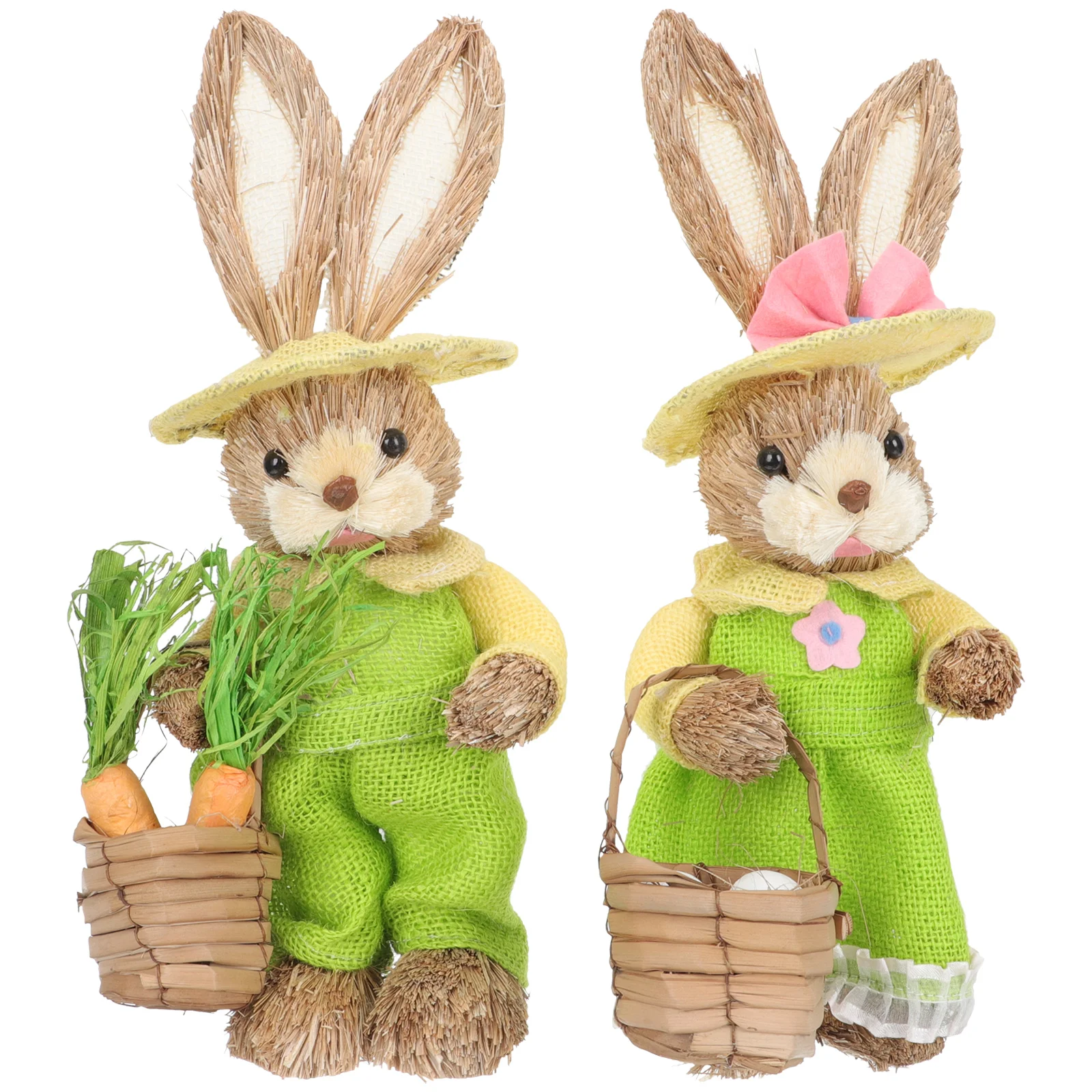 

Bunny Easter Rabbit Straw Woven Figurine Ornament Statue Decoration Garden Figurines Hand Decor Animal Standing Statues Model