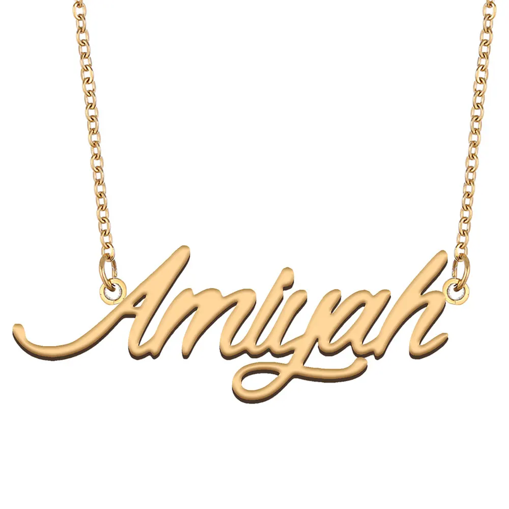 Женское колье из нержавеющей стали Amiyah, Золотое колье с именной табличкой, колье с надписью