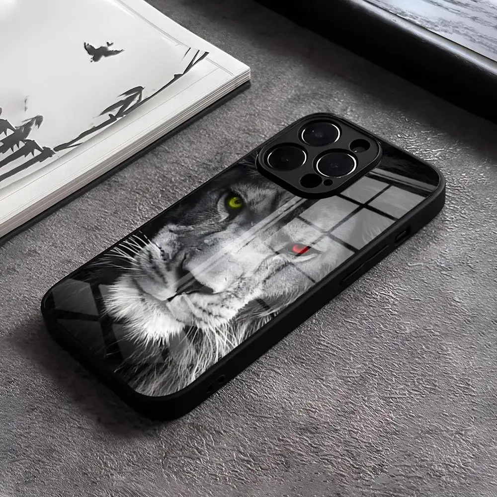 Animal Lion Wolf Tiger Eagle Phone Case For IPhone 15 Pro Max 12 16 14 Plus 11 13 X XR XS 7 8 SE Glass Back Cover