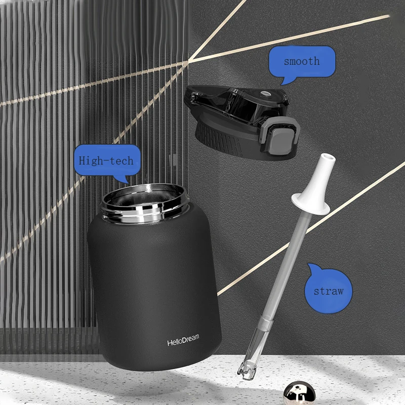 

1000 мл бутылка для воды из нержавеющей стали, вакуумная фляжка, кофе, чая, молока, дорожная соломенная чашка, бутылка для воды, изолированный т...