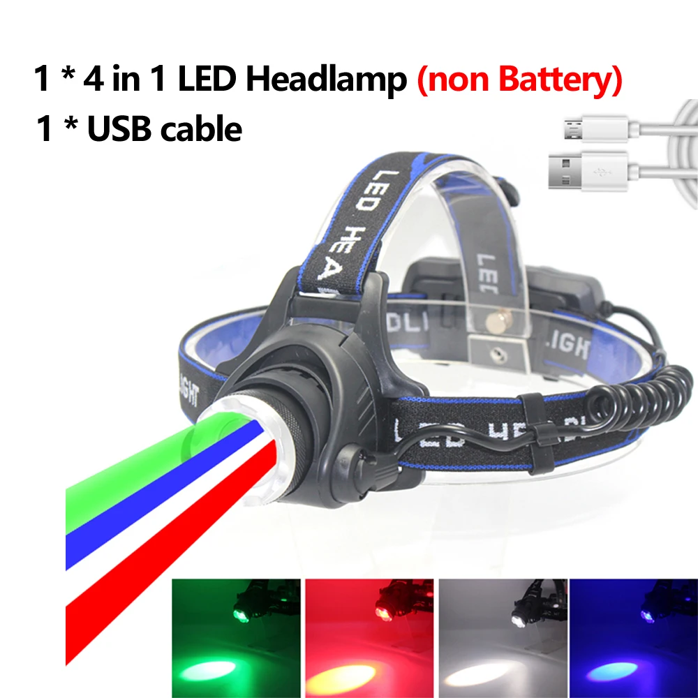 

DAOZHIMEI Налобный фонарь 4 в 1 красный/зеленый/синий/белый свет 18650