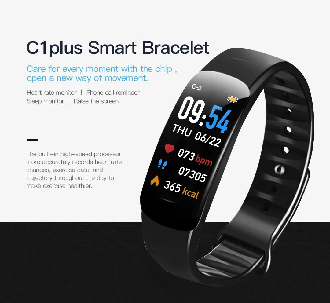 

C1plus Color Screen Wristband Pedometer Blood Pressure Heart Monitoring Men Women Smart Watch Sports Bracelet