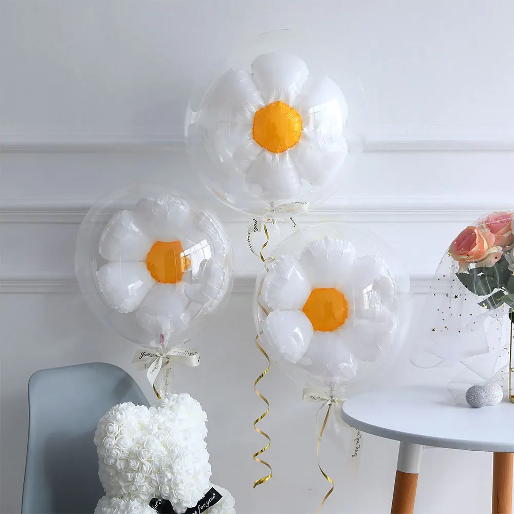 

Transparent Bubble Daisy Helium Balloons With Ribbon Sunflower Plumeria Balloon Wedding Birthday Party Decoration Baby Shower