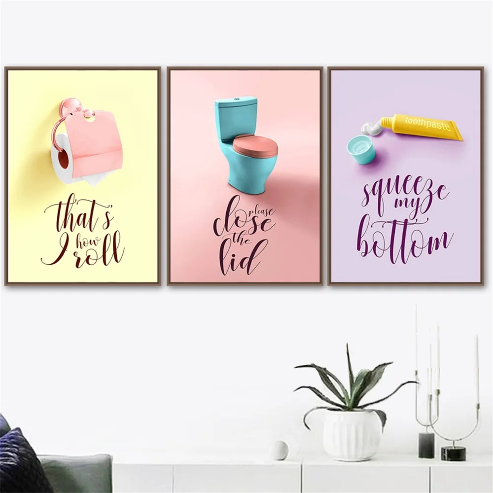 

Colorful Toilet Paper Canvas Painting Nordic Toothpaste Broom Posters And Prints Wall Art Pictures For Bathroom Home Decoration