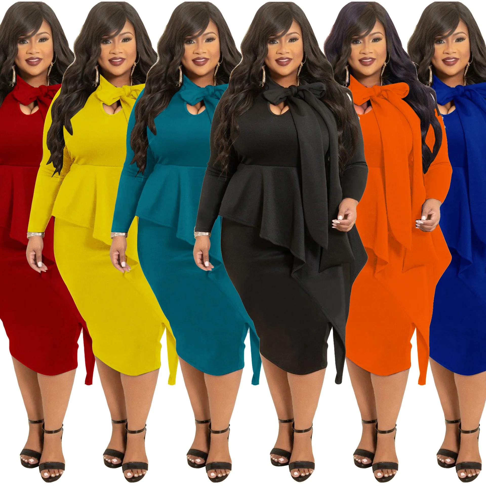 

Платье YingShiTong большого Ярда, весна и осень, новая мода, бант с длинными рукавами