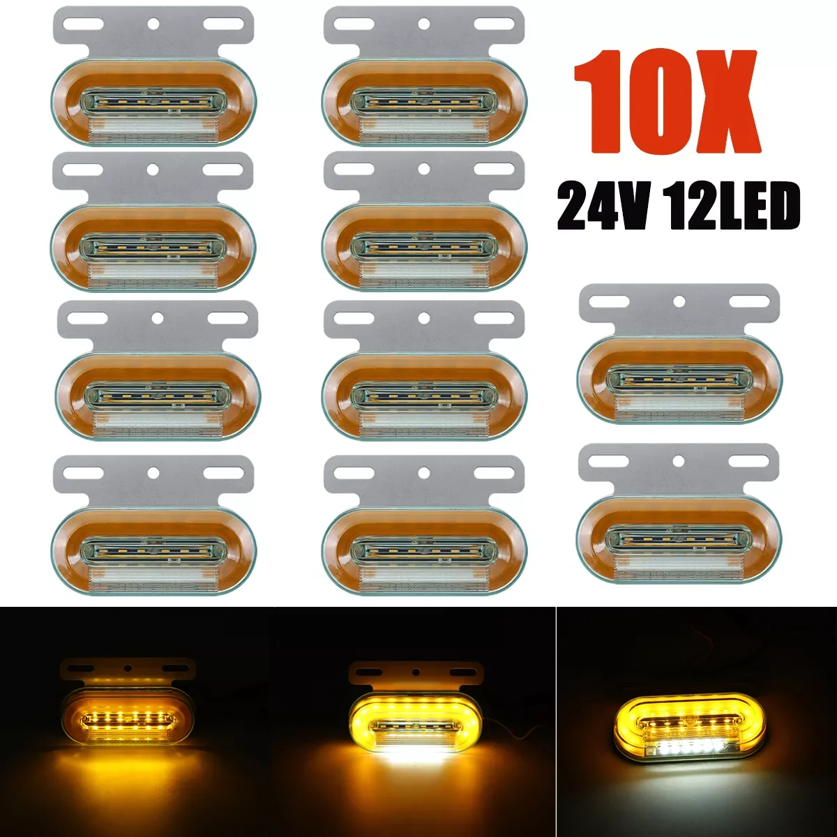 

10pcs 24V 12 LED Car Truck Side Marker Lights Car External Lights Signal Indicator Lamp Warning Tail Light 3 Modes Trailer Lorry