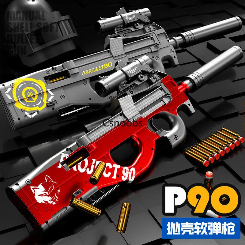 

P90 Throw Shell Ejection Armas Toy Gun Manual Airsoft Rifle Soft Bullets Pneumatic Outdoor Games CS Weapons For Adults Boys