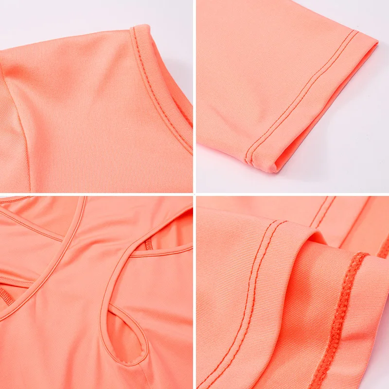 Women's Casual 3/4 Sleeve Shirts Backless T Shirts Round Neck Exercise  Workout Slim Fit Tennis Athletic Shirts Tops