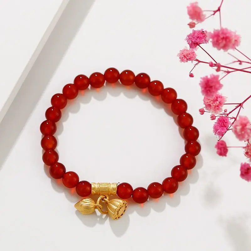 XP Jewelry-резиновый браслет с красными коралловыми бусинами подвеска в виде лотоса