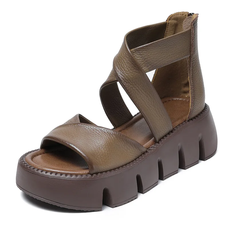 

Женские босоножки ручной работы в стиле ретро, летние сандалии-гладиаторы из натуральной коровьей кожи на танкетке с перекрестными элементами, модные женские ботинки, лето 2023