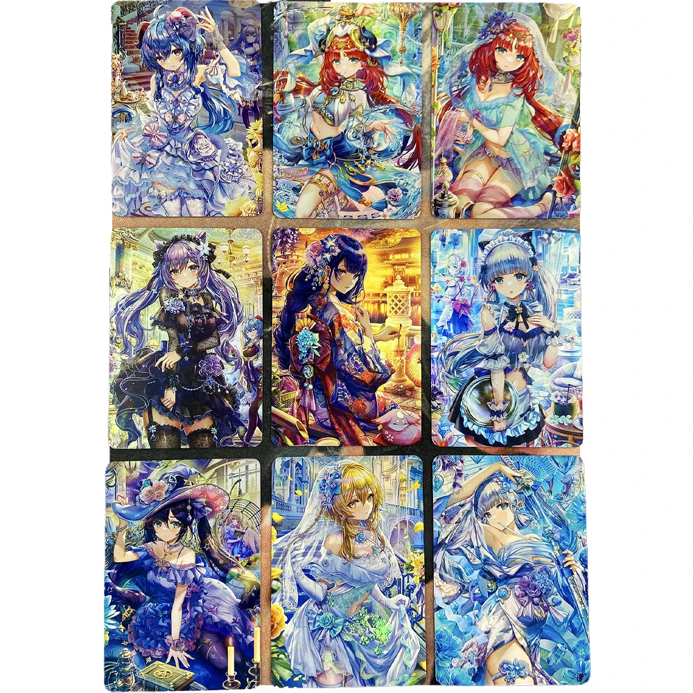 

9Pcs/set Genshin Impact Animation Collection Card Refractive Color Flash Card Beelzebul Kamisato Ayaka Anime Peripheral Gift Toy