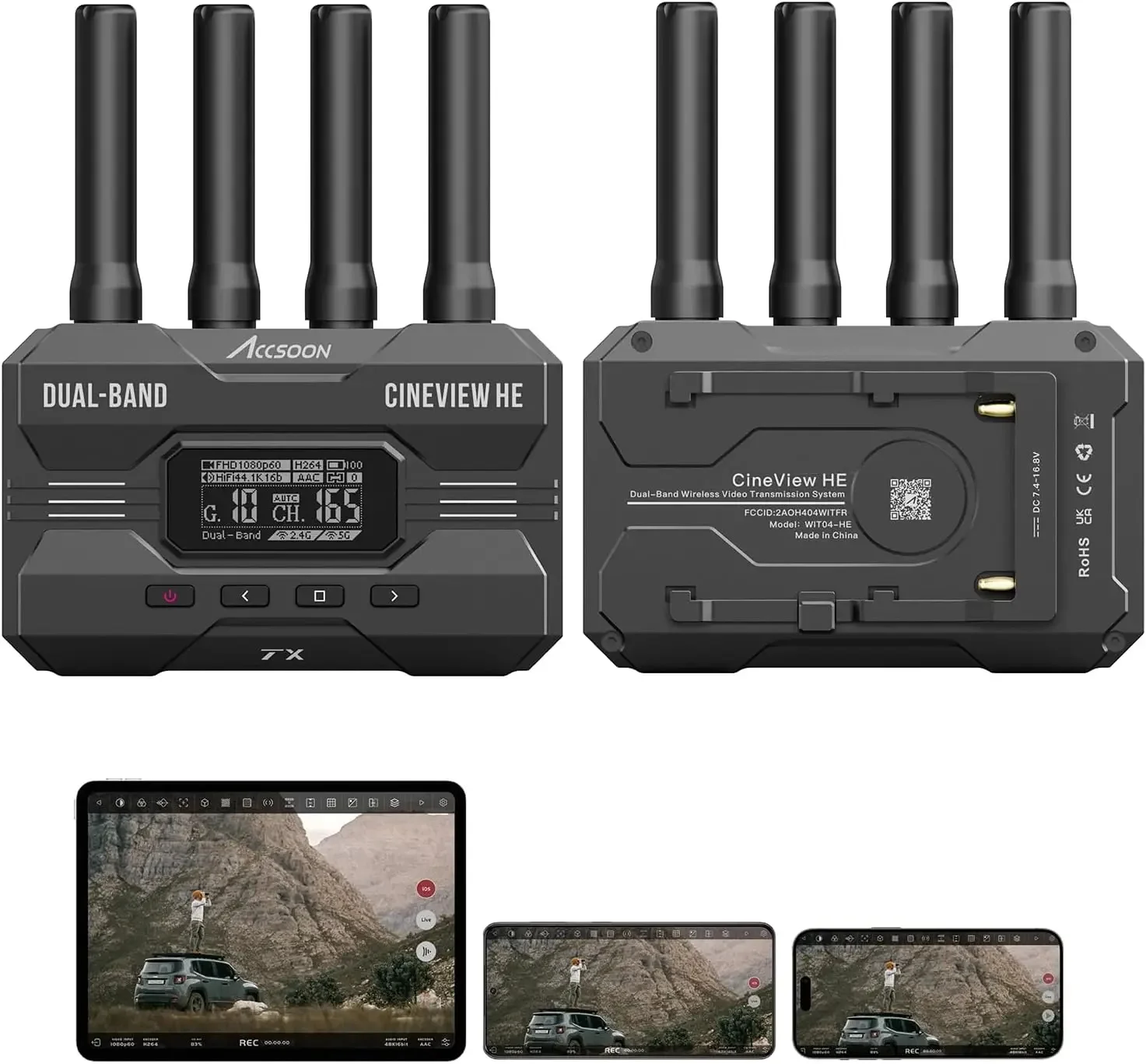 Фото Оригинальная система беспроводной передачи видео Accsoon CineView HE с HDMI и UVC USB-C выходом, без необходимости использования карты захвата, для прямой трансляции. №2