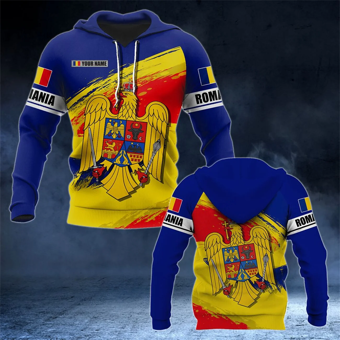 

YELLOW ROMANIA Eagle Map Flag Gift 3D Full Print Zipper Hoodie Men Pullover Sweatshirt Hooded Jersey Tracksuits Outwear Coat