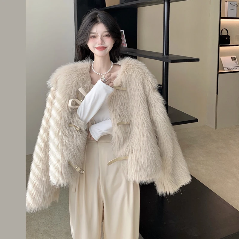 

Plush coat women's winter 2021 new high-level sense imitation fur small fragrance design loose foreign style warm top