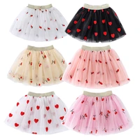 2 13y fashion cute mesh tutu girl princess skirt summer chlidren embroidery flower skirts kids cherry faldas dance party clothes
