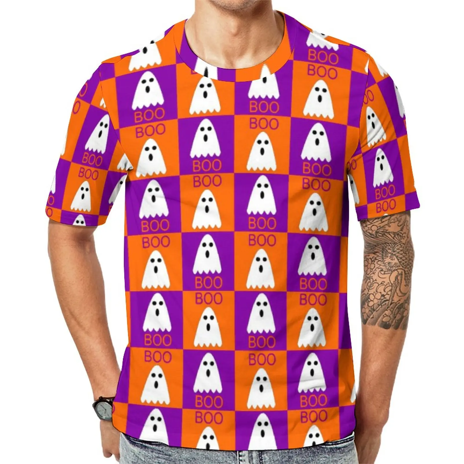 

Футболка мужская с принтом Boo Ghost, модная тенниска с коротким рукавом, милая одежда, подарок, большие размеры, на Хэллоуин
