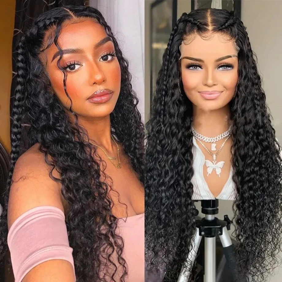 

Deep Wave Frontal Wig HD Transparent Human Hair Wigs Brazilian Water Curly Full Lace Wigs For Women 32Inch 250 Density Despacito