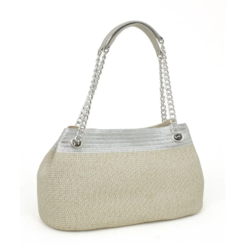 2023 NEW Women`s Straw Handbag with Chain Silver fast shipping