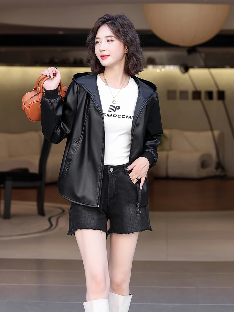 2024 Haining кожаное пальто женское короткое темпераментное корейское модное из