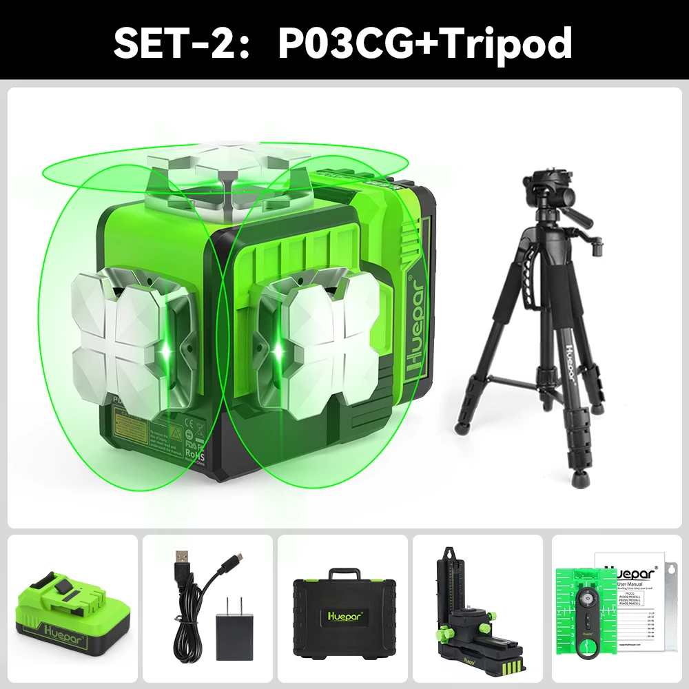 

Huepar P03CG Зеленый 3D Лазерный Уровень