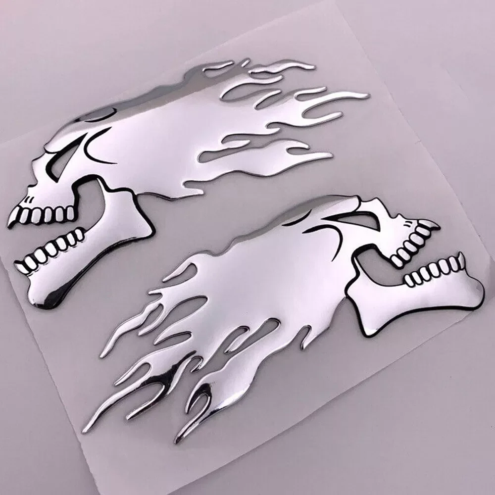 

2pcs，Motorbike 3D Badge Car Body Decal Emblem Flaming Gel L/R Motorcycle Skull Sliver