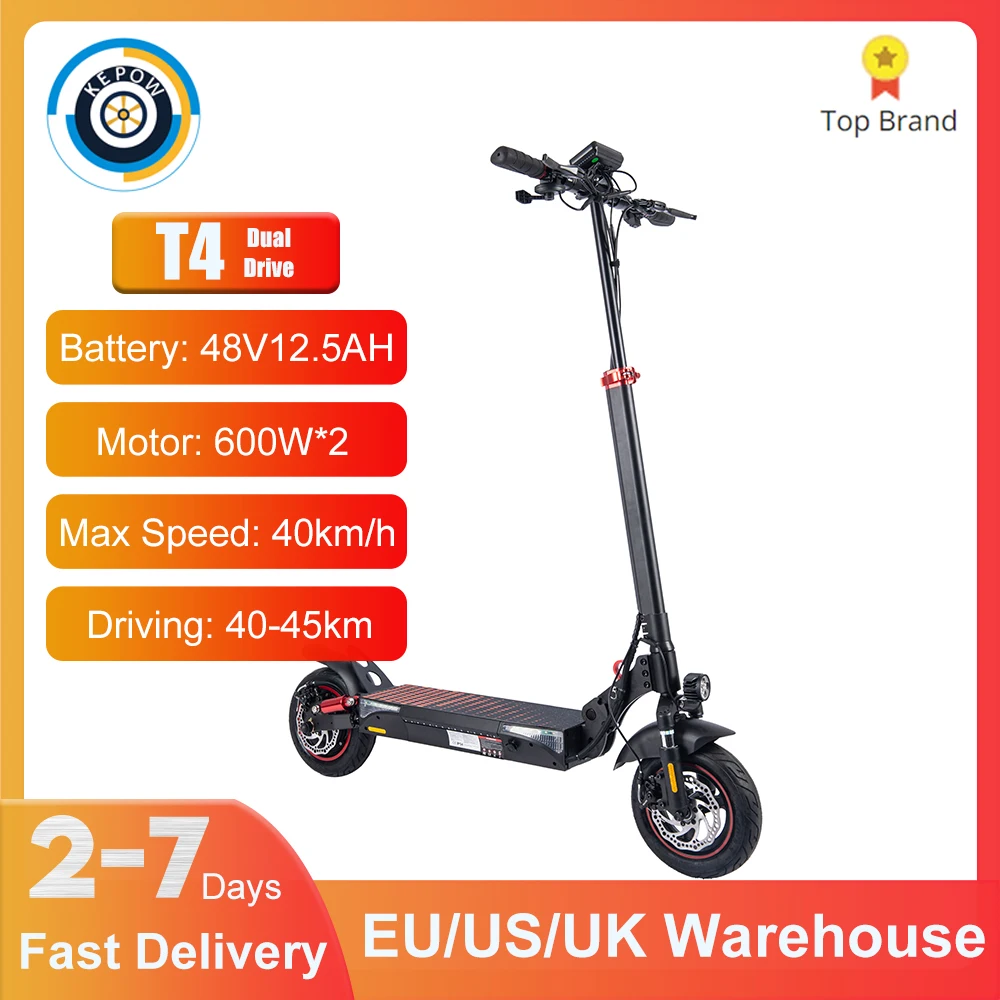 

Kepow T4 Dual Drive 1200W Electric Scooter for Adults 12.5Ah 10inch Anti-skid Off Road Pneumatic Tire Kick Scooter Speed 45KM/H