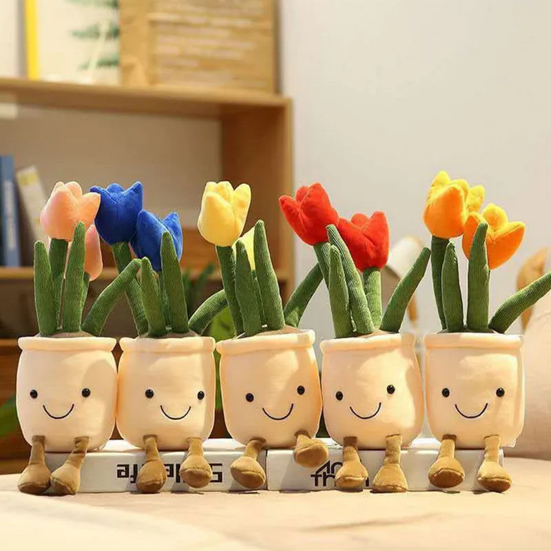 

Lifelike Plush Plants Tulip Stuffed Toys Room Decoration Stuffed Toys Creative Potted Flowers Pillow Soft Doll for Kids Gift