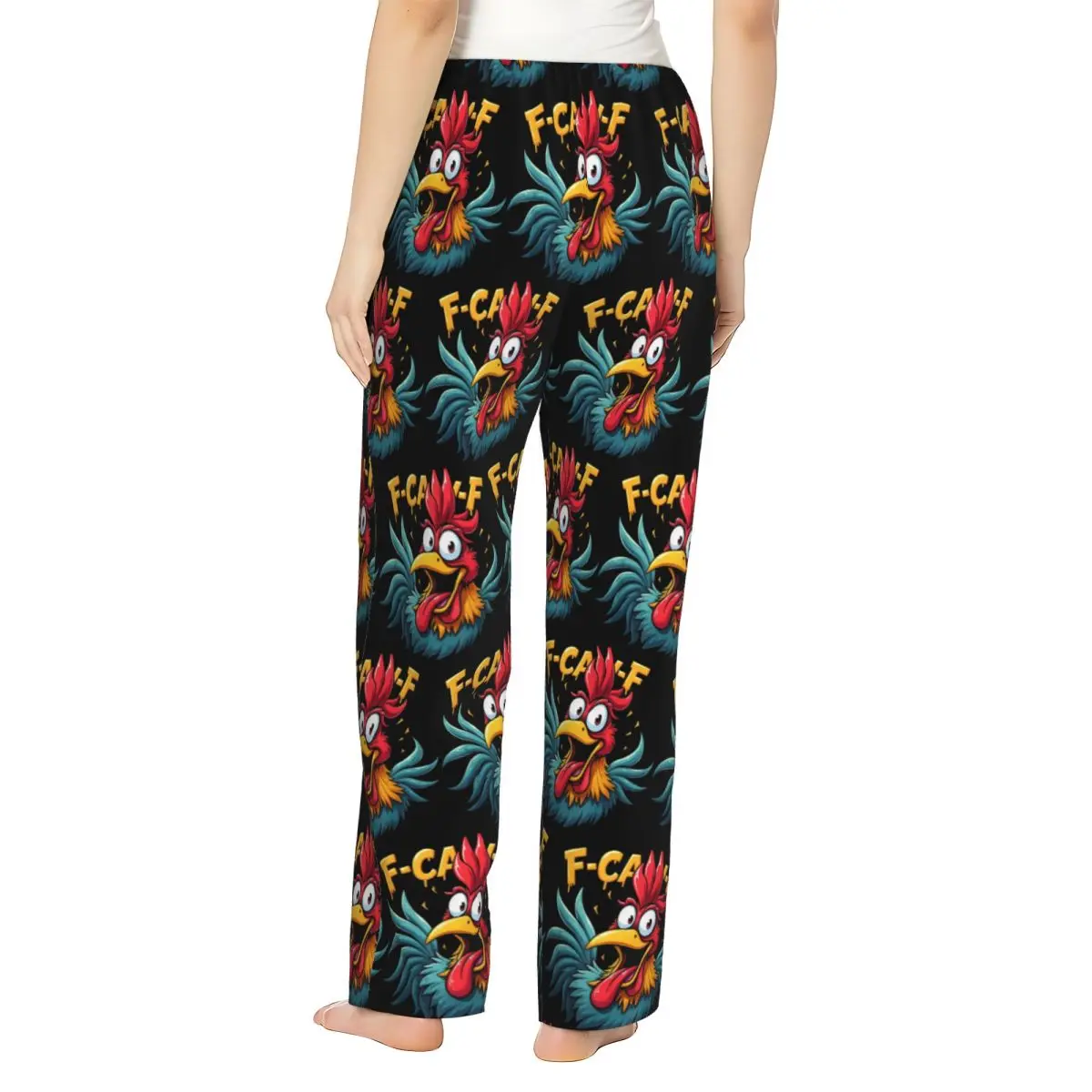 Фото Женские пижамные штаны с забавным принтом F-Caw-F Chicken - штаны для отдыха FCAWF Chicken Lounge Pants с карманами, нижняя часть пижамы для общежития №3