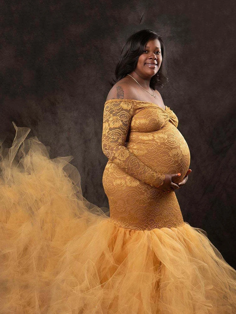 Mermaid Dresses for Pregnant Women Fluffy Maternal Dress Photo Shoot Pregnancy Photoshoot Dress Maternity Gown enlarge