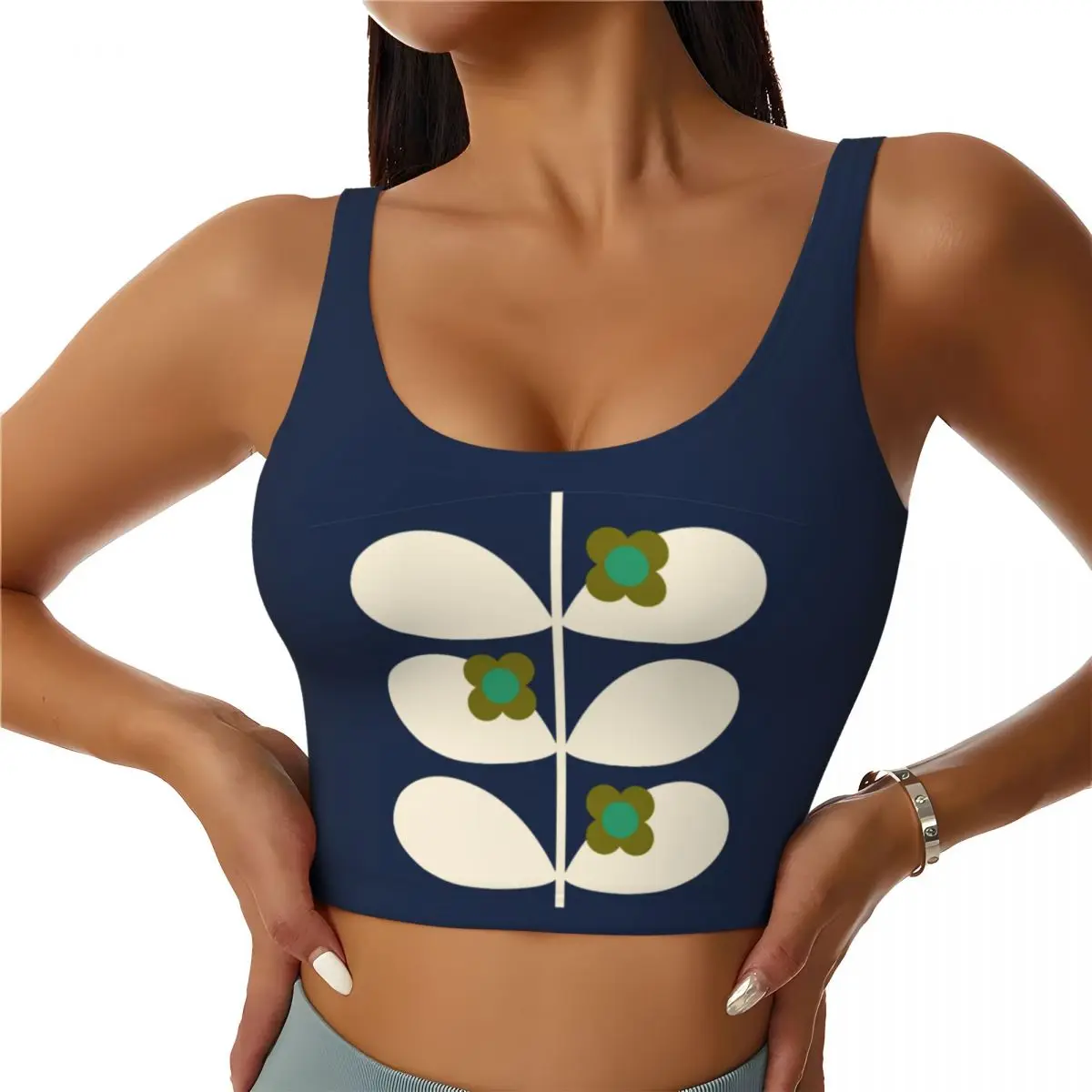 Темно-синие укороченные топы на бретелях с принтом Wild Rose Stem Orla Kiely для тренировок