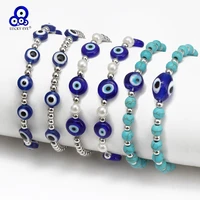 lucky eye handmade imitation pearl copper beads bracelet adjustable turkish evil eye bracelet for women girls men jewelry be947