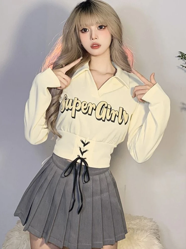 

Deeptown Cyber Y2K Harajuku Letter Print T Shirts Women Grunge Kpop Slim Crop Tops Korean Fashion Retro V-neck Long Sleeve Tees