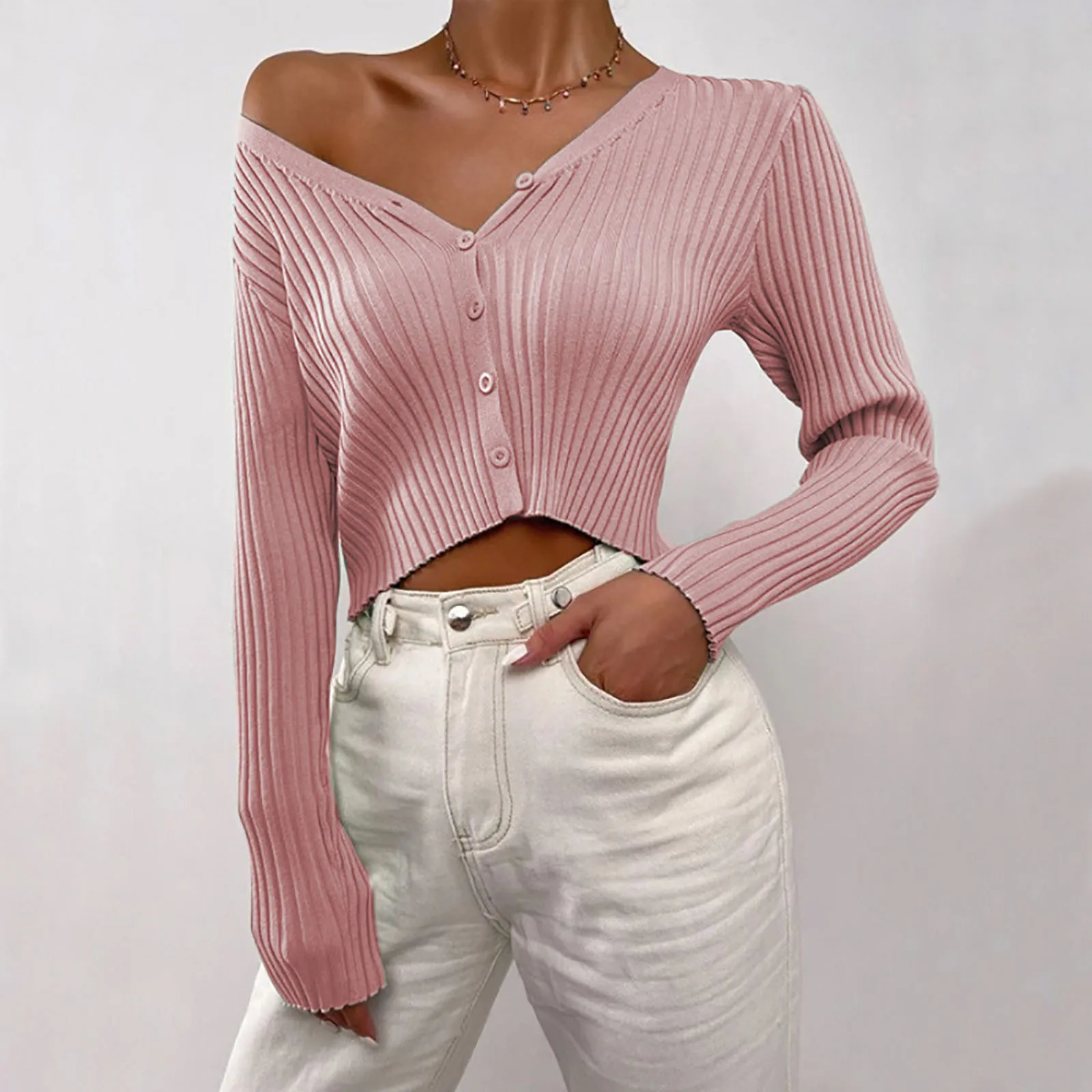 

Womens Long Sleeve Open Front Knit Crop Cardigan Sweater Tab Cardigan