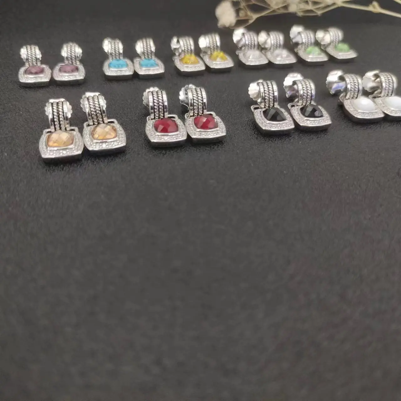 DY David Yurman Cable Classics Tetragonal Stone Earrings in Sterling Silver With Amethyst and Pave Diamonds Jewelers