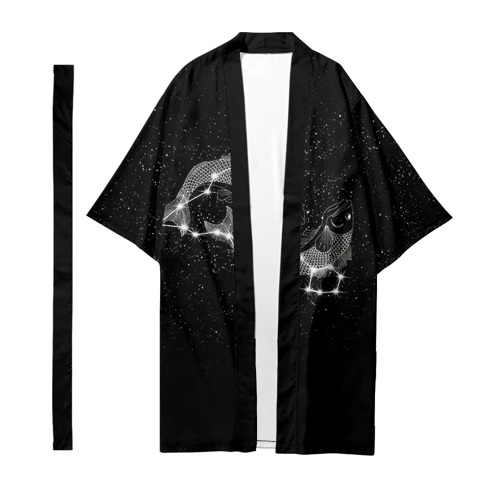 

Men's Japanese Long Kimono Cardigan Men's Samurai Costume Kimono Constellation Pattern Kimono Shirt Yukata Outer Cover