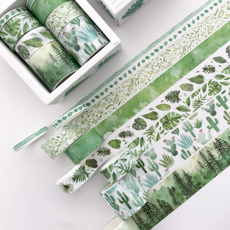 

8Pcs Leaves Washi Tapes Kawaii Stationery Washitape Scrapbooking Basic Decorative Adhesive Tape Journal Supplies Masking Tape