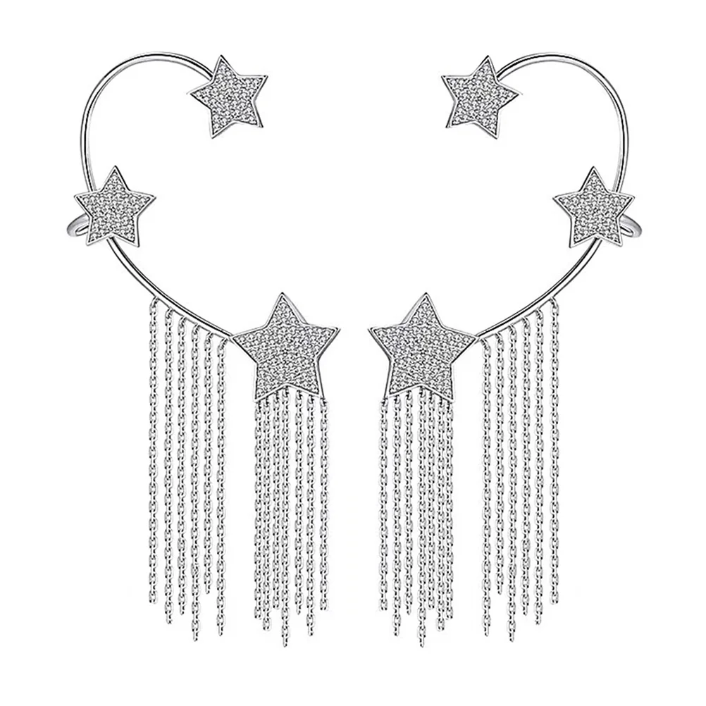 

1 Pair Stars Tassels Earrings Chic Ear Cuffs Girl Ear Clip Ear Decor