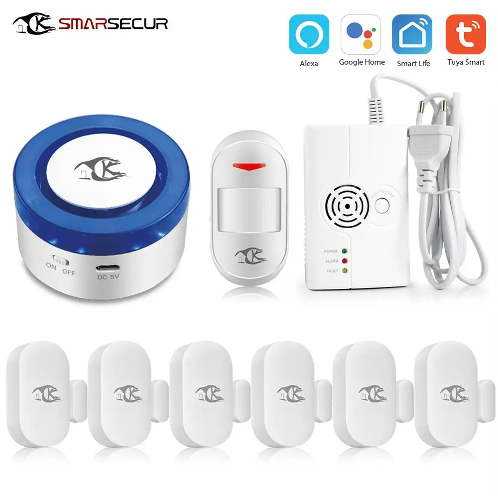 Wireless smart WIFI alarm siren Home security system with Smart life APP with gas detector