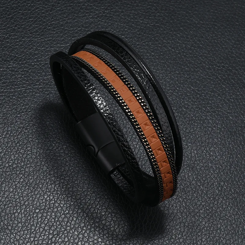 

Trendy Vintage Leather Bracelets for Men Steel Multilayer Braided Rope Bracelets for Male Jewelry Pulsera Hombre Gifts
