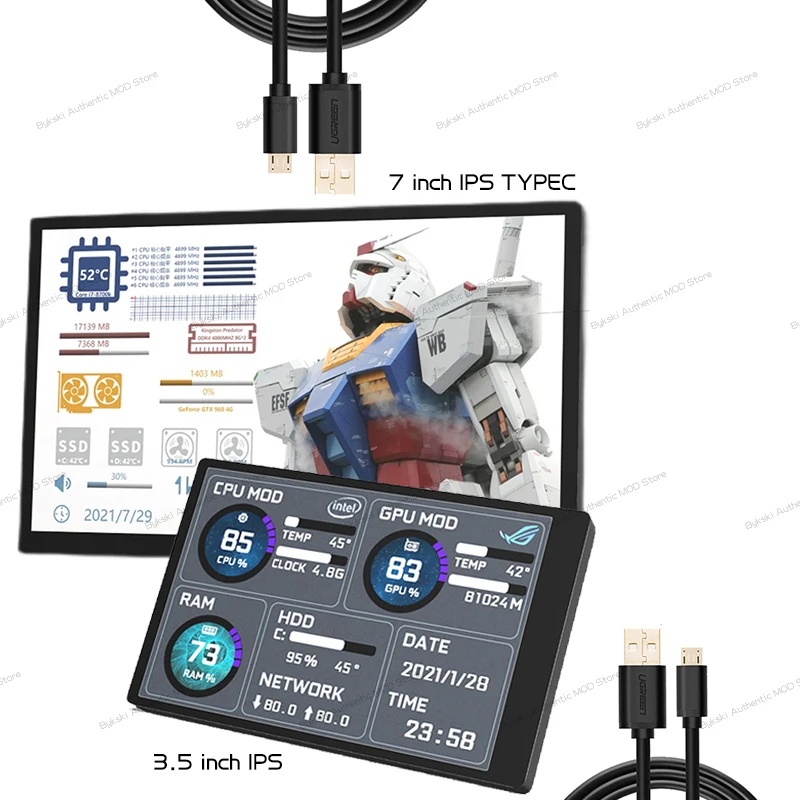 3 57 inch ips type c mini itx pc case monirordiy computer secondary screen cpu gpu ram hdd monitoring usb free drive aida64 free global shipping