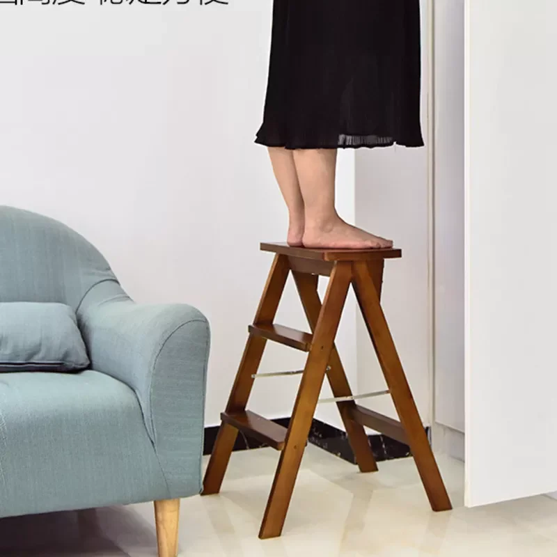 

Solid Wood Ladder Folding Three-step Step Ladder Chair Load-bearing Kitchen Stool Removable Washable Stool Cover Ladder Chair