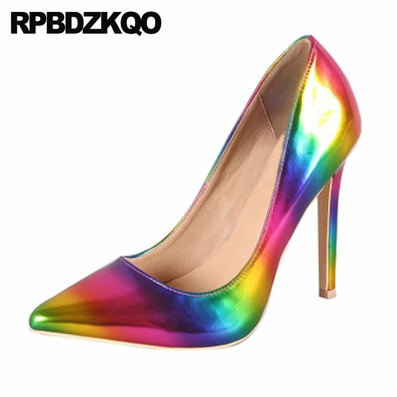 

Shoes Glitter High Heels Pointed Toe Pumps Crossdresser Holographic Ladies Big Size Stiletto 12cm 5 Inch 12 44 Rainbow Extreme